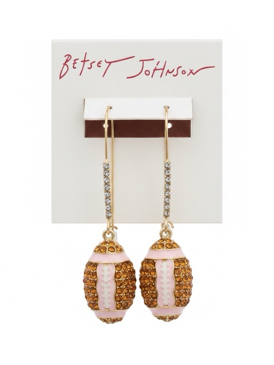 Betsey Johnson Jewelry - Betsey Johnson Pink and Amber Crystal Football Theme Drop Earrings NWT